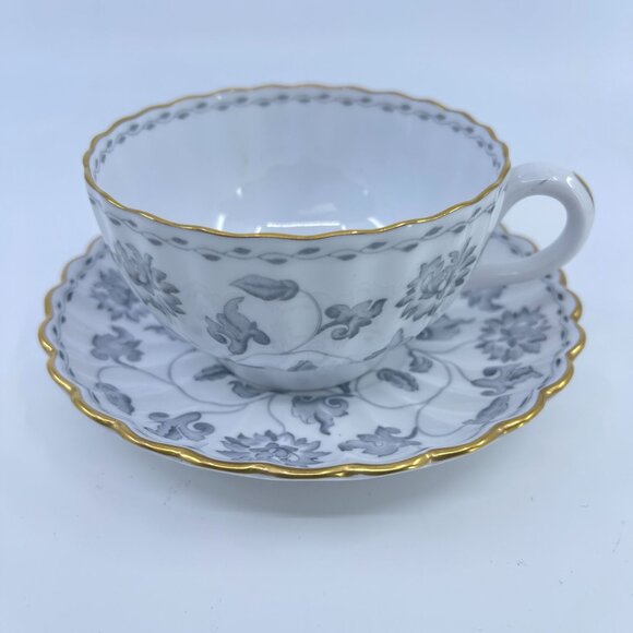 spode colonel gray bone china cups and saucers set of 4 floral garland gold trim - Picture 2 of 9